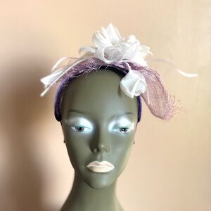 Elegant White and Purple Fascinator